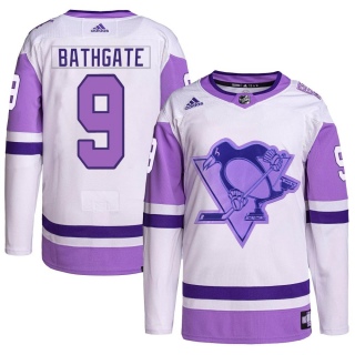 Men's Andy Bathgate Pittsburgh Penguins Adidas Hockey Fights Cancer Primegreen Jersey - Authentic White/Purple