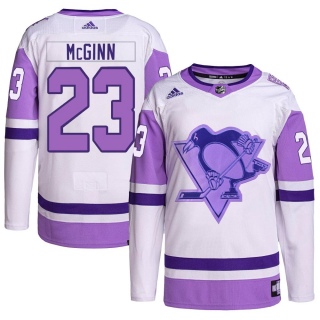 Men's Brock McGinn Pittsburgh Penguins Adidas Hockey Fights Cancer Primegreen Jersey - Authentic White/Purple
