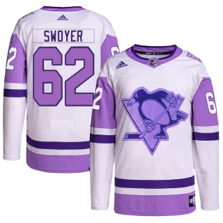 Men's Colin Swoyer Pittsburgh Penguins Adidas Hockey Fights Cancer Primegreen Jersey - Authentic White/Purple