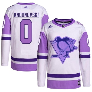 Men's Corey Andonovski Pittsburgh Penguins Adidas Hockey Fights Cancer Primegreen Jersey - Authentic White/Purple