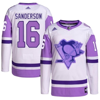 Men's Derek Sanderson Pittsburgh Penguins Adidas Hockey Fights Cancer Primegreen Jersey - Authentic White/Purple
