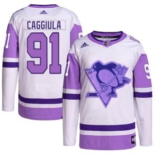 Men's Drake Caggiula Pittsburgh Penguins Adidas Hockey Fights Cancer Primegreen Jersey - Authentic White/Purple
