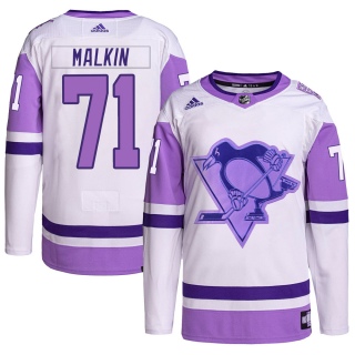 Men's Evgeni Malkin Pittsburgh Penguins Adidas Hockey Fights Cancer Primegreen Jersey - Authentic White/Purple