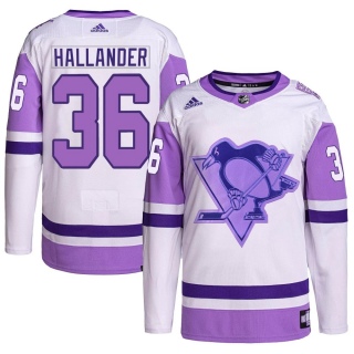 Men's Filip Hallander Pittsburgh Penguins Adidas Hockey Fights Cancer Primegreen Jersey - Authentic White/Purple