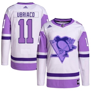 Men's Gene Ubriaco Pittsburgh Penguins Adidas Hockey Fights Cancer Primegreen Jersey - Authentic White/Purple