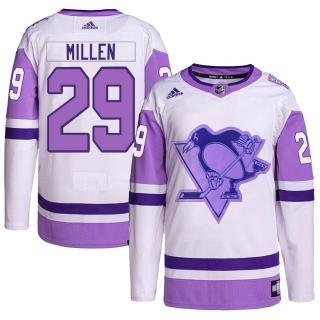 Men's Greg Millen Pittsburgh Penguins Adidas Hockey Fights Cancer Primegreen Jersey - Authentic White/Purple