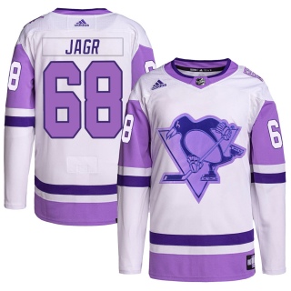 Men's Jaromir Jagr Pittsburgh Penguins Adidas Hockey Fights Cancer Primegreen Jersey - Authentic White/Purple