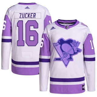 Men's Jason Zucker Pittsburgh Penguins Adidas Hockey Fights Cancer Primegreen Jersey - Authentic White/Purple