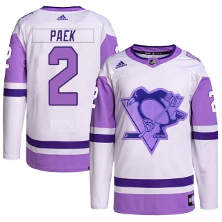 Men's Jim Paek Pittsburgh Penguins Adidas Hockey Fights Cancer Primegreen Jersey - Authentic White/Purple