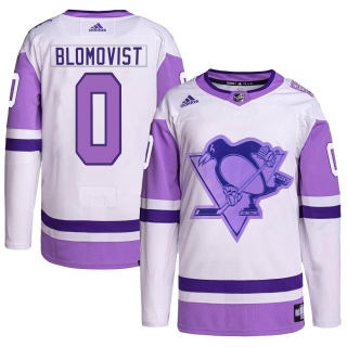 Men's Joel Blomqvist Pittsburgh Penguins Adidas Hockey Fights Cancer Primegreen Jersey - Authentic White/Purple