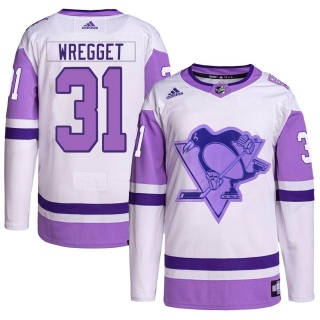Men's Ken Wregget Pittsburgh Penguins Adidas Hockey Fights Cancer Primegreen Jersey - Authentic White/Purple