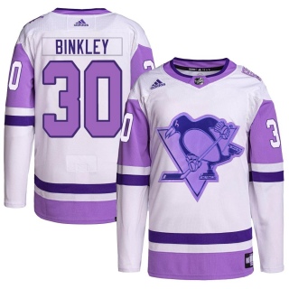 Men's Les Binkley Pittsburgh Penguins Adidas Hockey Fights Cancer Primegreen Jersey - Authentic White/Purple