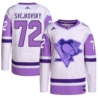 Men's Lukas Svejkovsky Pittsburgh Penguins Adidas Hockey Fights Cancer Primegreen Jersey - Authentic White/Purple