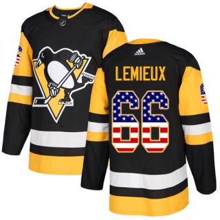 Men's Mario Lemieux Pittsburgh Penguins Adidas USA Flag Fashion Jersey - Authentic Black