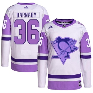 Men's Matthew Barnaby Pittsburgh Penguins Adidas Hockey Fights Cancer Primegreen Jersey - Authentic White/Purple
