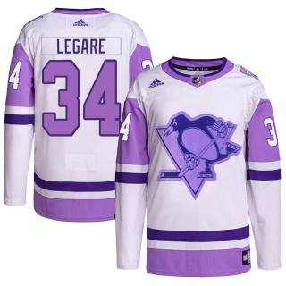 Men's Nathan Legare Pittsburgh Penguins Adidas Hockey Fights Cancer Primegreen Jersey - Authentic White/Purple