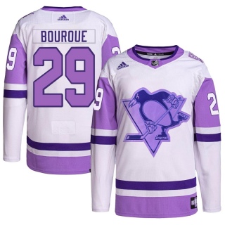 Men's Phil Bourque Pittsburgh Penguins Adidas Hockey Fights Cancer Primegreen Jersey - Authentic White/Purple