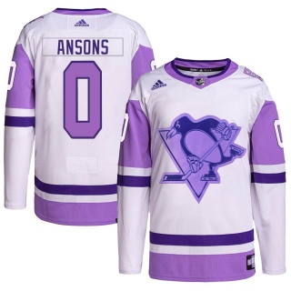 Men's Raivis Ansons Pittsburgh Penguins Adidas Hockey Fights Cancer Primegreen Jersey - Authentic White/Purple