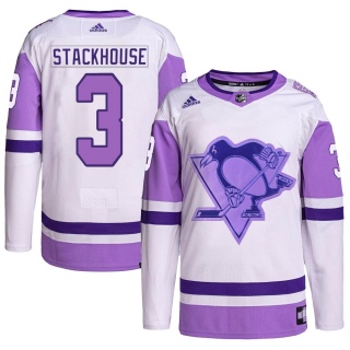 Men's Ron Stackhouse Pittsburgh Penguins Adidas Hockey Fights Cancer Primegreen Jersey - Authentic White/Purple