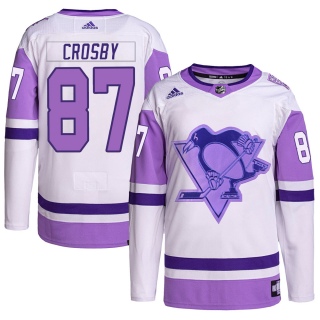Men's Sidney Crosby Pittsburgh Penguins Adidas Hockey Fights Cancer Primegreen Jersey - Authentic White/Purple