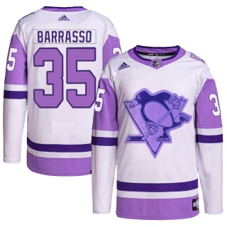 Men's Tom Barrasso Pittsburgh Penguins Adidas Hockey Fights Cancer Primegreen Jersey - Authentic White/Purple