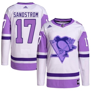 Men's Tomas Sandstrom Pittsburgh Penguins Adidas Hockey Fights Cancer Primegreen Jersey - Authentic White/Purple