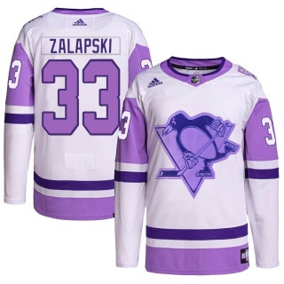 Men's Zarley Zalapski Pittsburgh Penguins Adidas Hockey Fights Cancer Primegreen Jersey - Authentic White/Purple