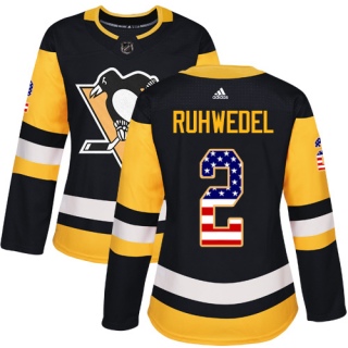 Women's Chad Ruhwedel Pittsburgh Penguins Adidas USA Flag Fashion Jersey - Authentic Black