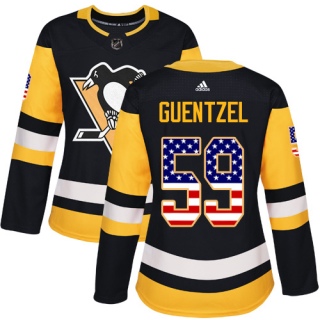 Women's Jake Guentzel Pittsburgh Penguins Adidas USA Flag Fashion Jersey - Authentic Black