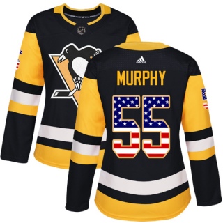 Women's Larry Murphy Pittsburgh Penguins Adidas USA Flag Fashion Jersey - Authentic Black