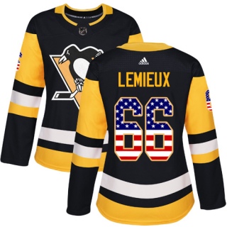 Women's Mario Lemieux Pittsburgh Penguins Adidas USA Flag Fashion Jersey - Authentic Black