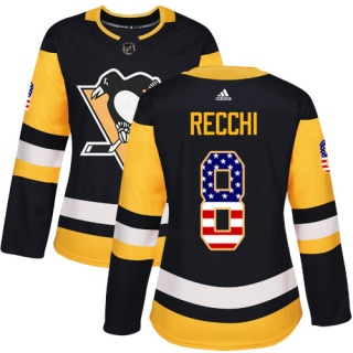 Women's Mark Recchi Pittsburgh Penguins Adidas USA Flag Fashion Jersey - Authentic Black