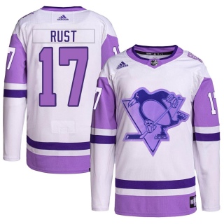 Youth Bryan Rust Pittsburgh Penguins Adidas Hockey Fights Cancer Primegreen Jersey - Authentic White/Purple