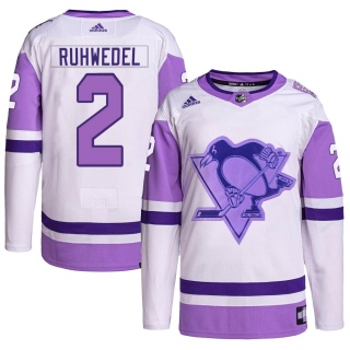 Youth Chad Ruhwedel Pittsburgh Penguins Adidas Hockey Fights Cancer Primegreen Jersey - Authentic White/Purple