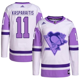 Youth Darius Kasparaitis Pittsburgh Penguins Adidas Hockey Fights Cancer Primegreen Jersey - Authentic White/Purple