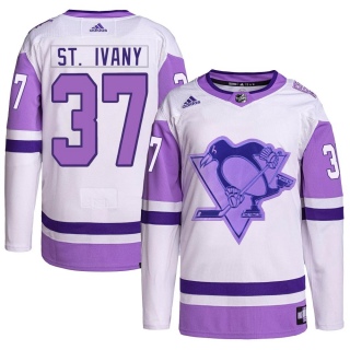 Youth Jack St. Ivany Pittsburgh Penguins Adidas Hockey Fights Cancer Primegreen Jersey - Authentic White/Purple