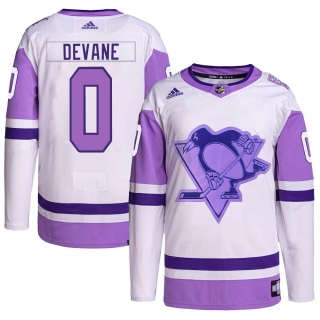 Youth Jamie Devane Pittsburgh Penguins Adidas Hockey Fights Cancer Primegreen Jersey - Authentic White/Purple
