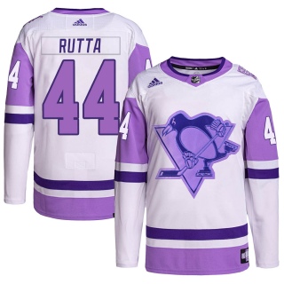 Youth Jan Rutta Pittsburgh Penguins Adidas Hockey Fights Cancer Primegreen Jersey - Authentic White/Purple