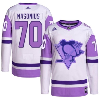 Youth Joseph Masonius Pittsburgh Penguins Adidas Hockey Fights Cancer Primegreen Jersey - Authentic White/Purple