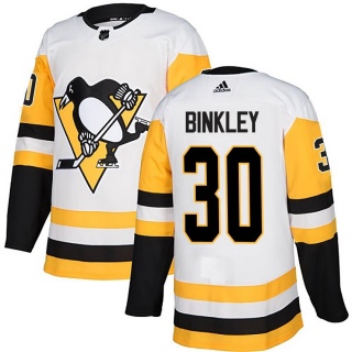 Youth Les Binkley Pittsburgh Penguins Adidas Away Jersey - Authentic White