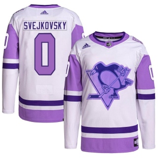 Youth Lukas Svejkovsky Pittsburgh Penguins Adidas Hockey Fights Cancer Primegreen Jersey - Authentic White/Purple