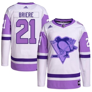 Youth Michel Briere Pittsburgh Penguins Adidas Hockey Fights Cancer Primegreen Jersey - Authentic White/Purple