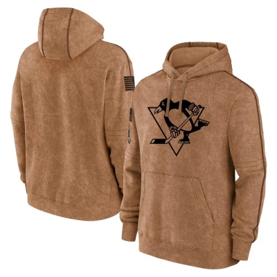 Youth Pittsburgh Penguins 2023 Salute to Service Club Pullover Hoodie - Brown