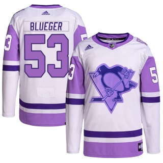 Youth Teddy Blueger Pittsburgh Penguins Adidas Hockey Fights Cancer Primegreen Jersey - Authentic White/Purple