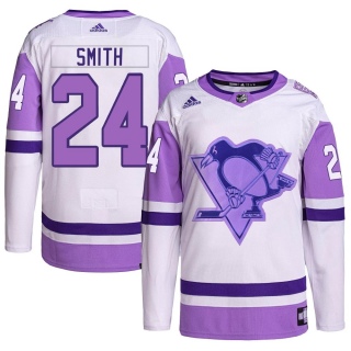 Youth Ty Smith Pittsburgh Penguins Adidas Hockey Fights Cancer Primegreen Jersey - Authentic White/Purple